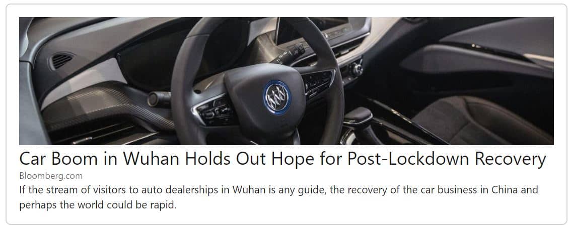 Link to Quick Rebound in Wuhan Car Sales Article