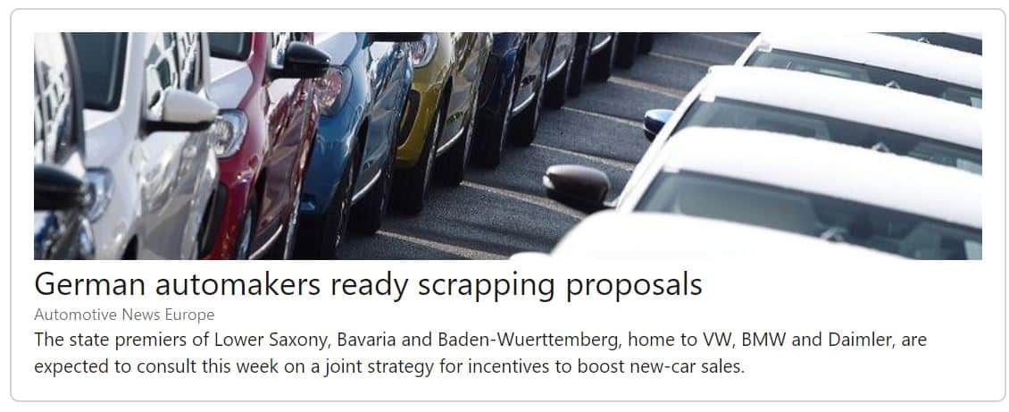 Link to german automakers ready scrapping proposals article