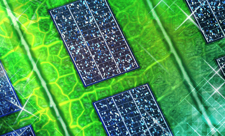 マイクロチップが埋め込まれた緑の葉